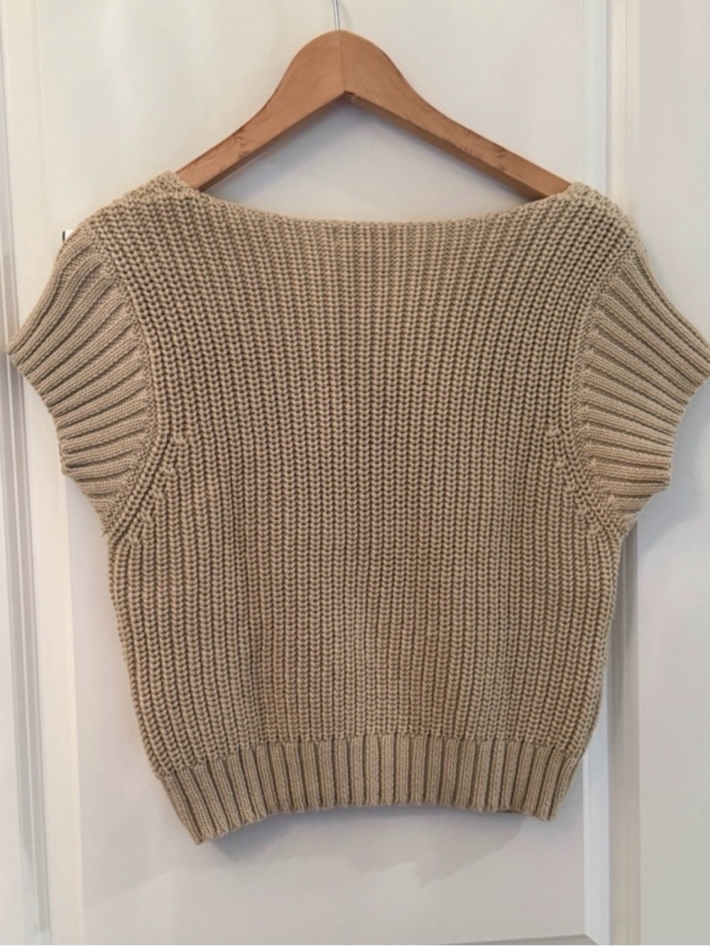 Z SUPPLY Prim Cropped Knit Sweater Tan Light Brown Short Sleeve Large Excellent - Picture 2 of 6